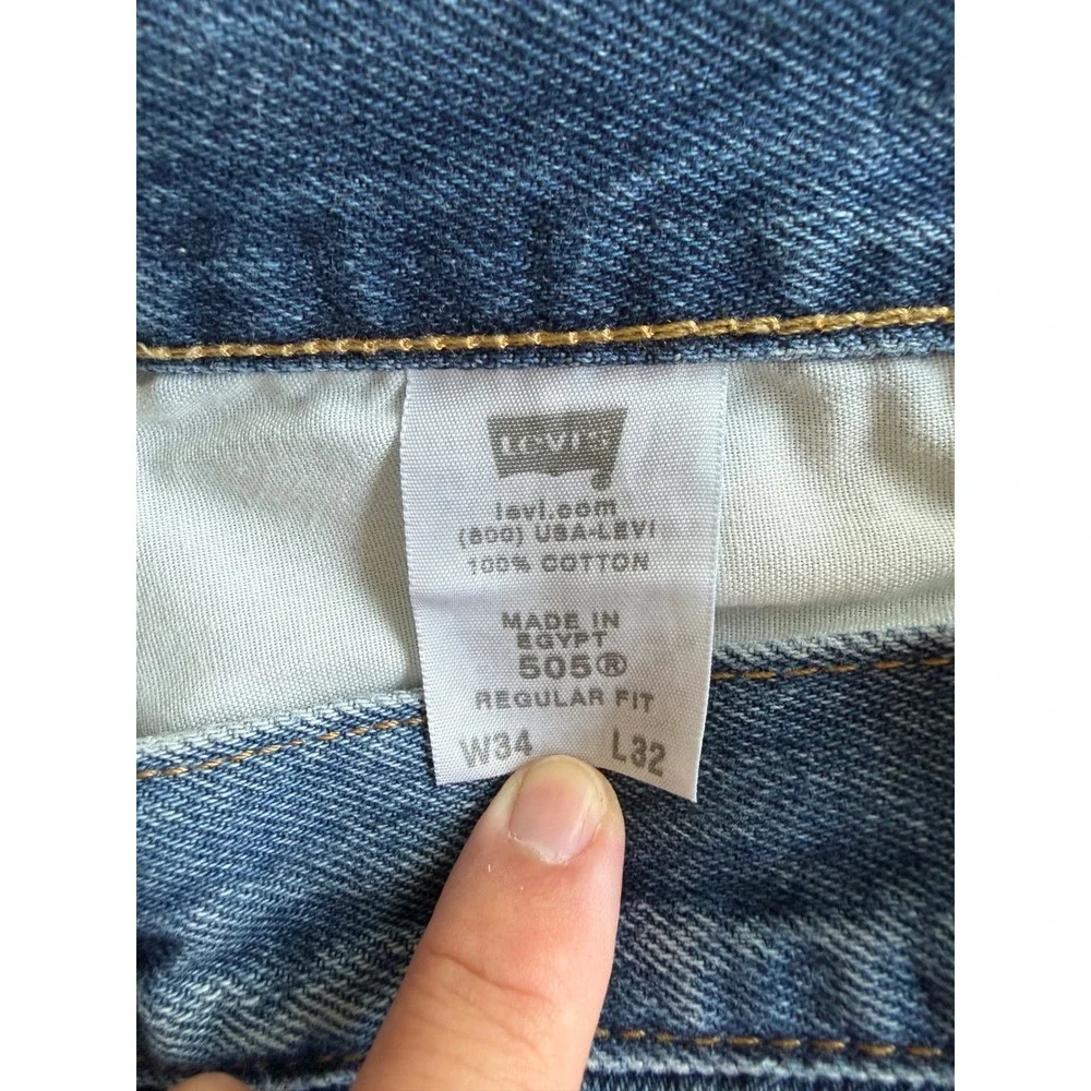 Levis 505 Mens Jeans 34x32 Regular Fit Medium Wash Blue Straight Leg Denim